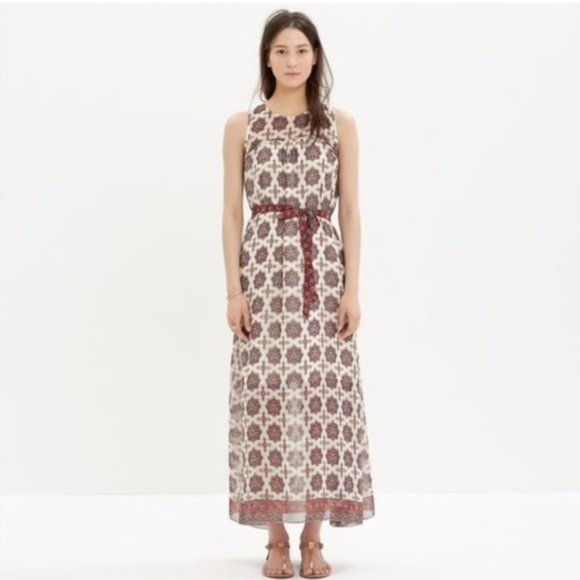 Madewell Dresses & Skirts - Madewell Shirred Maxi Dress Medallion Stamp, Size Large